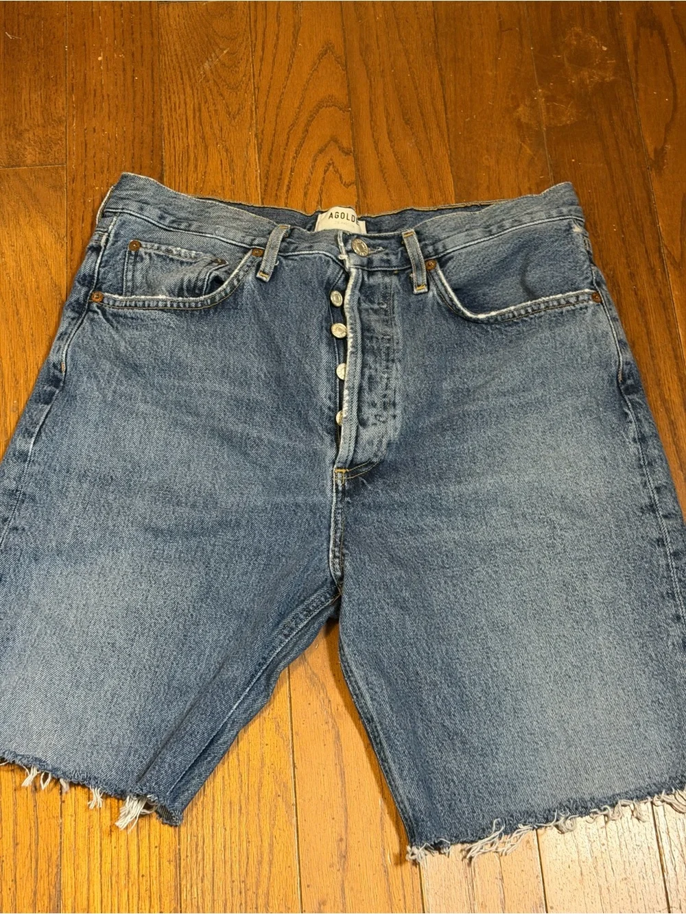 Agolde Denim 90s Style 7.5” Long Cut-Off Shorts